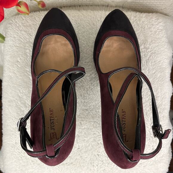 JUSTFAB Plum Black Color Block PHILPA Criss Cross Strap Stiletto Heel Pumps 10M - Picture 9 of 14
